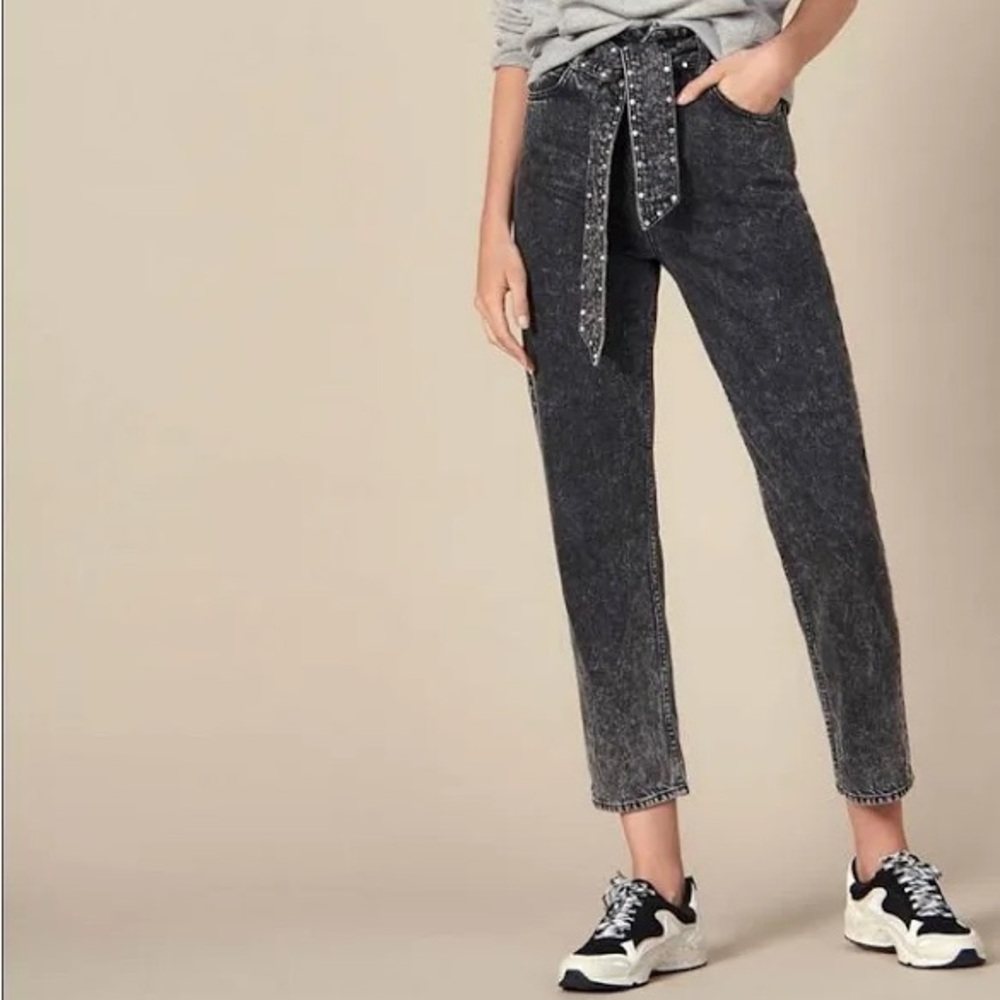 Sandro Paris Acid Wash Denim High-Rise Tapered Jeans - Picture 7 of 9